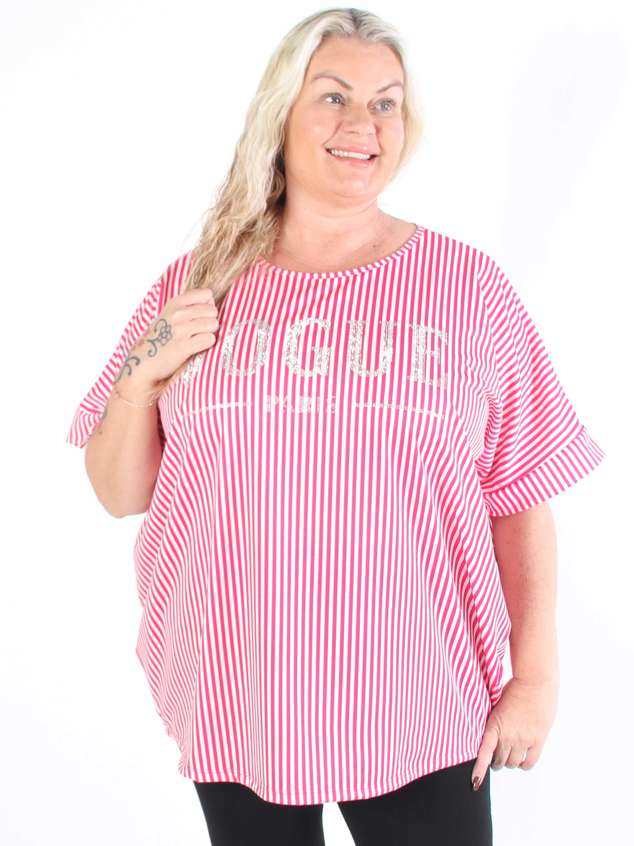Mintu Stripe - Plus size t-shirt med vogue stående med glittrande similisten